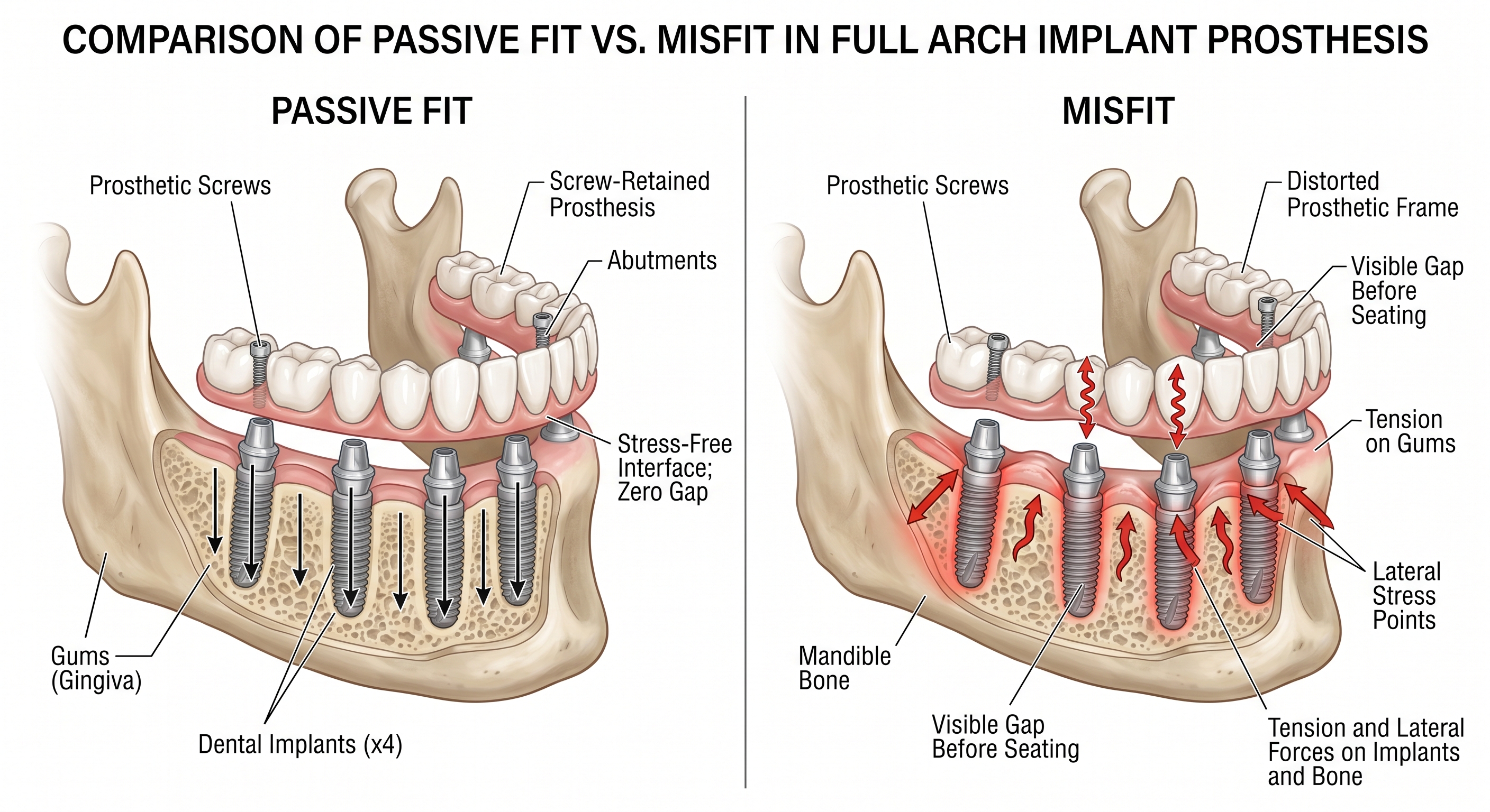 Dental CAD software showing full arch implant design with multi unit abutments