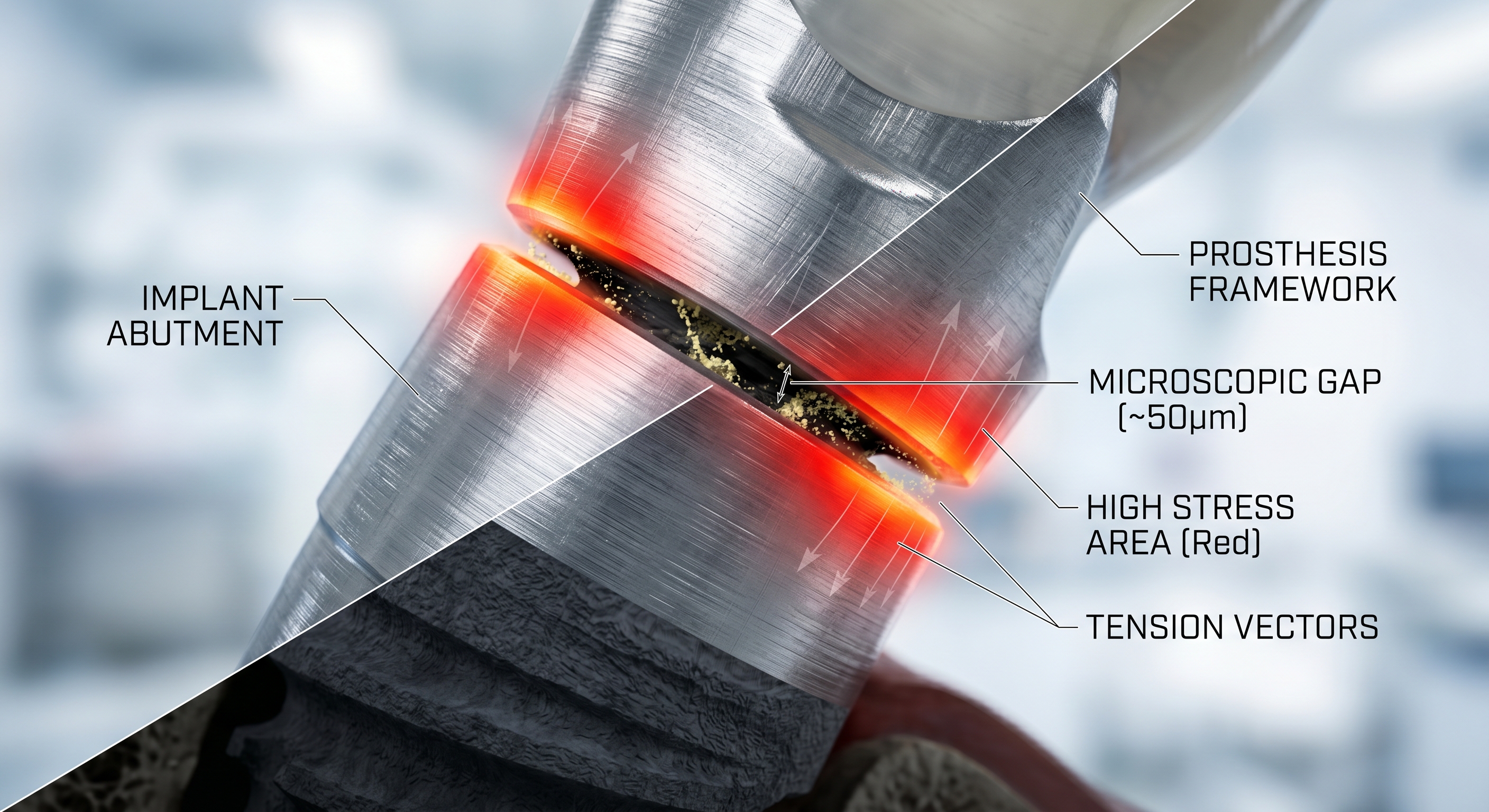 Microscopic misfit in implant prosthesis causing stress concentration and screw tension