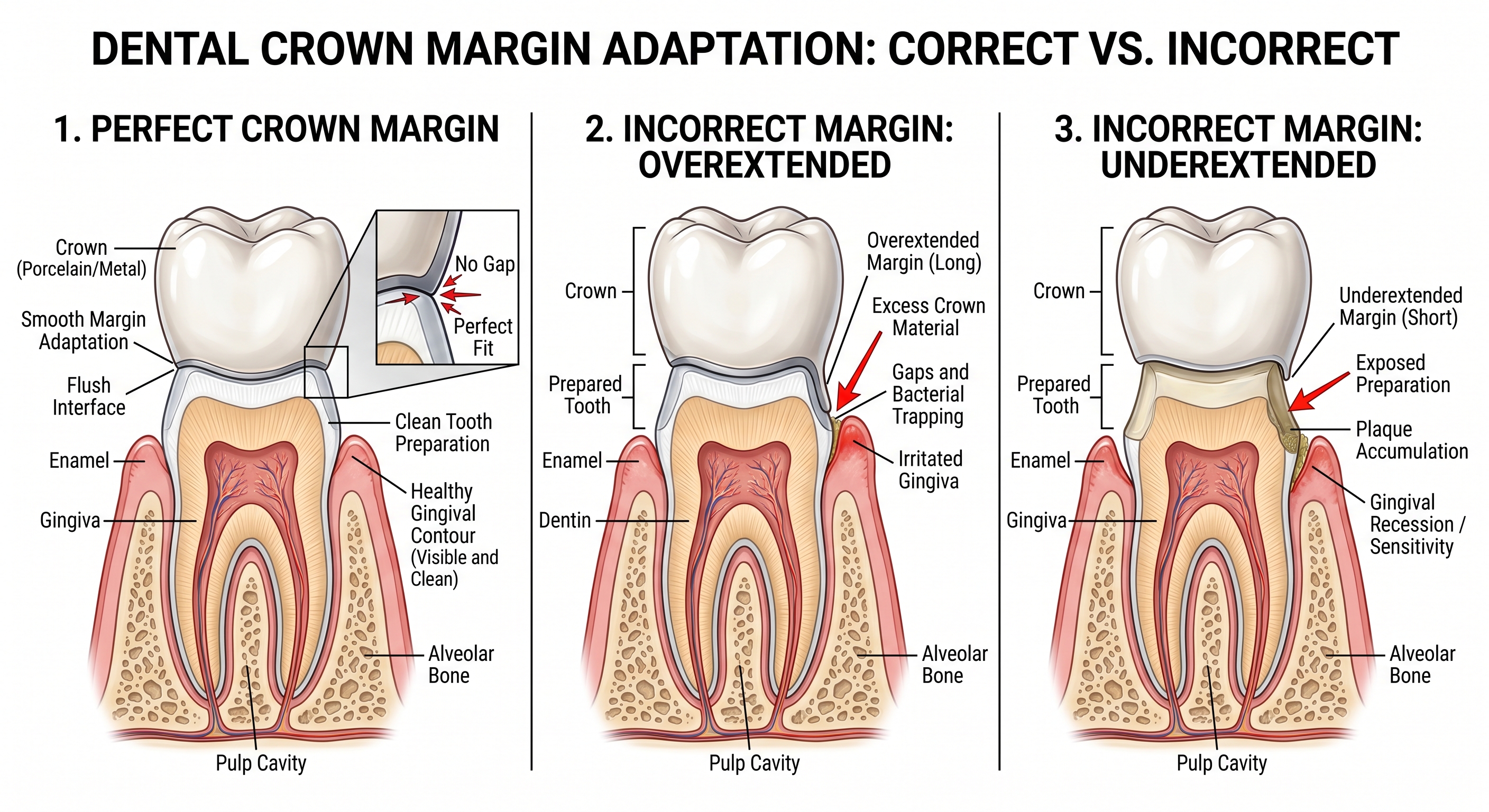 Comparison of correct vs incorrect crown margin adaptation in dental CAD design